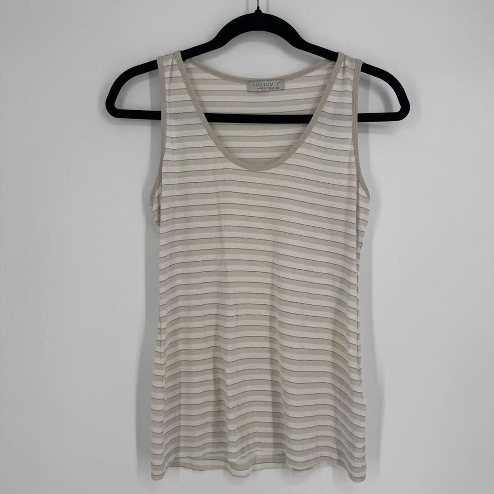 Anatomie Cream and Light Gray Striped Tank Top